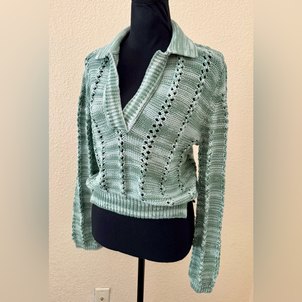 Nwt Intermix Jonathan Simkhai Long Sleeve Collard Sweater Cropped Green Size Xs